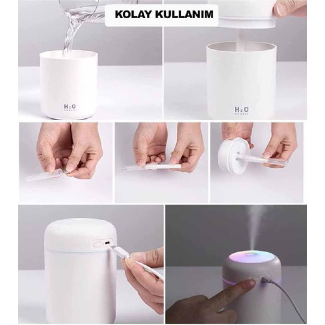 Humidifier Hava Nemlendirici USB Buhar Makinesi Işıklı Oda Araç Aroma Difüzörü H2O