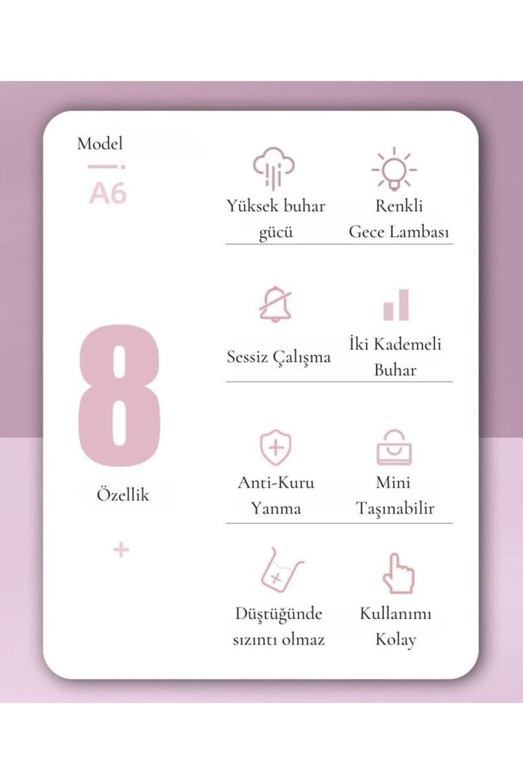 Tiffany Hava Nemlendirici Taşınabilir Buhar Makinesi Ultrasonik Nemlendirici Aroma Difüzörü H2O TP-1005