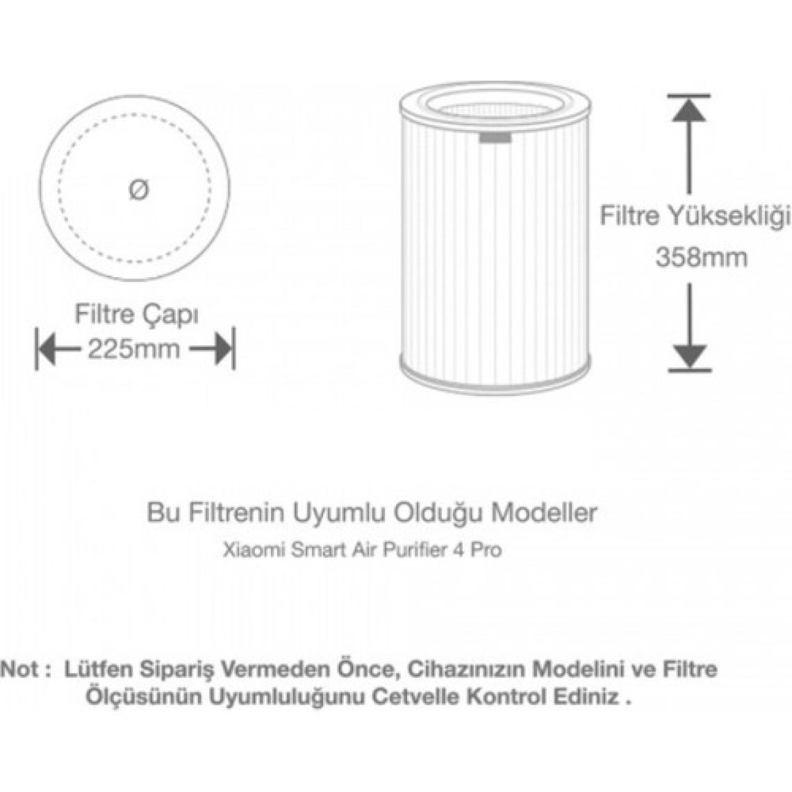 Purmed Xiaomi Smart Air Purifier 4 Pro Uyumlu Hepa + Karbon Filtre Gri