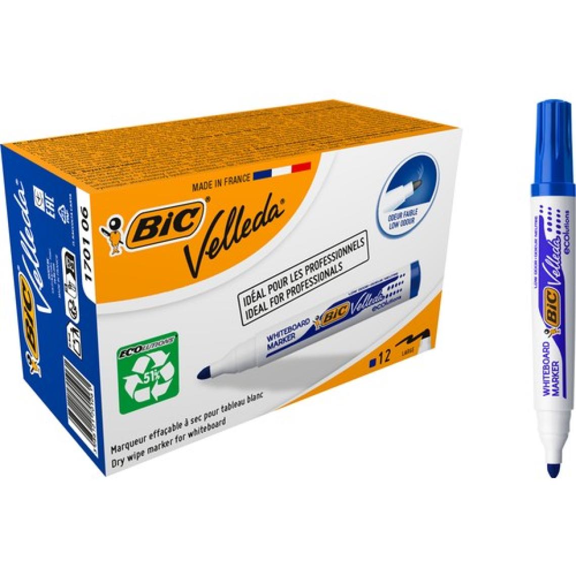 Bic 1701 Velleda Eco Yuvarlak Uçlu Beyaz Tahta Kalemi Mavi 12'li Kutu