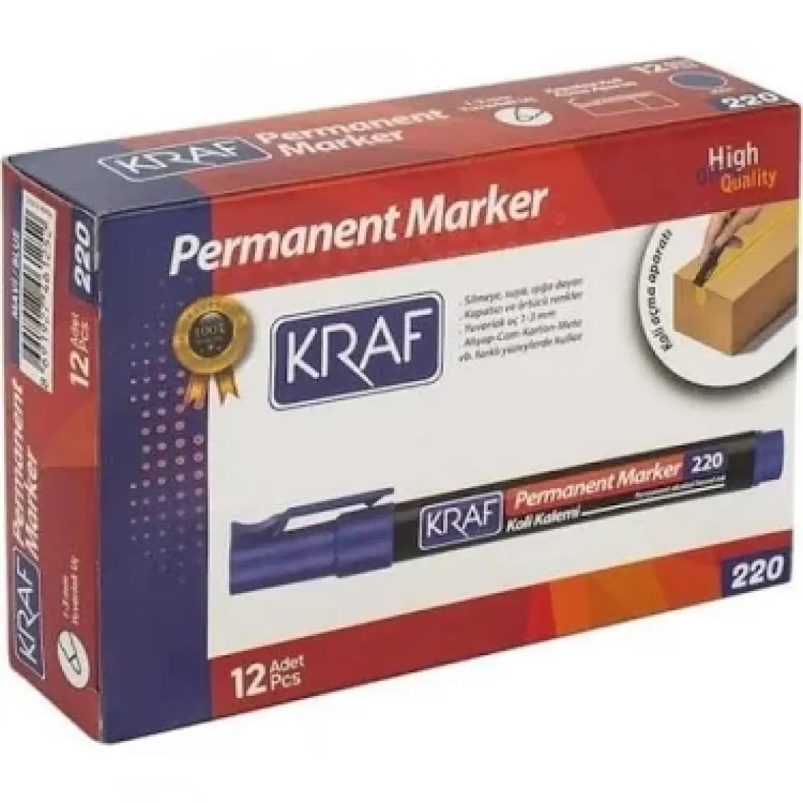 Kraf 220 Mavi Yuvarlak Uç Permanent Koli Kalemi 12'li