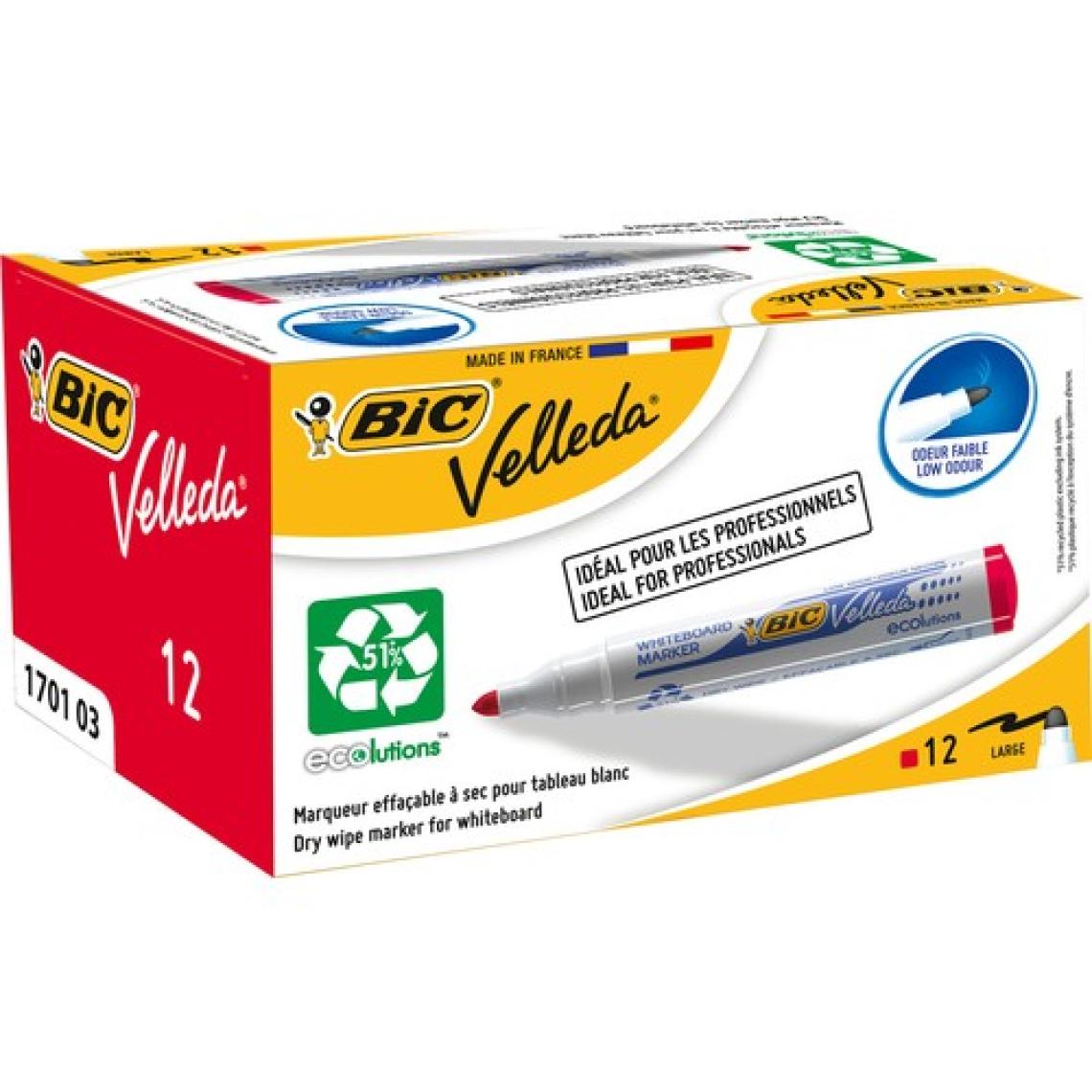 Bic Velleda 1701 Eco Yuvarlak Uçlu Beyaz Tahta Kalemi, Kırmızı 12'li Kutu