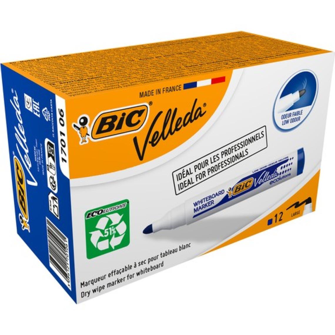 Bic 1701 Velleda Eco Yuvarlak Uçlu Beyaz Tahta Kalemi Mavi 12'li Kutu