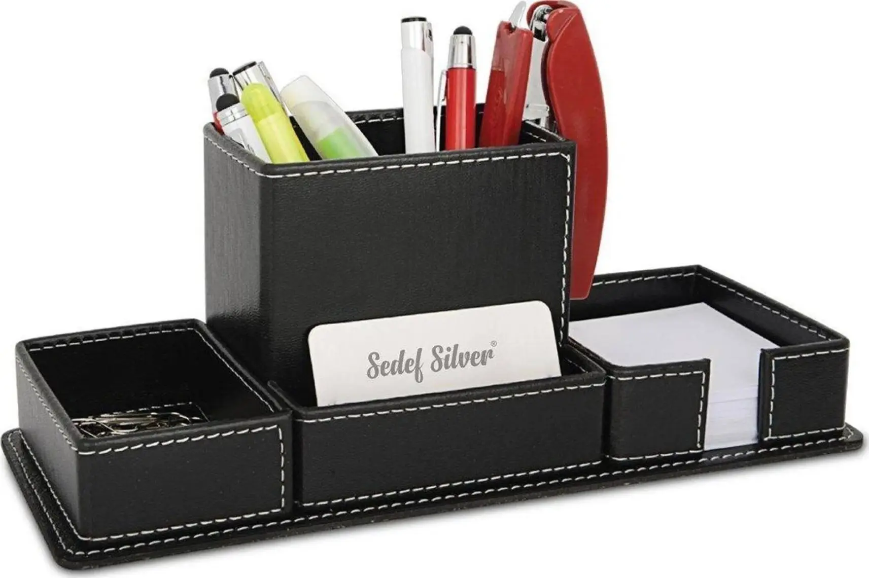 Sedef Silver Tasarım Masaüstü Organizer Ofis Masa Düzenleyici Suni Kalemlik Seti
