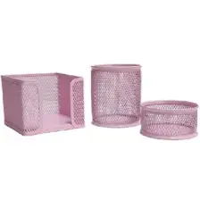 Masaüstü Perfore 3'lü Toz Pembe Kalemlik Seti Nd-1001