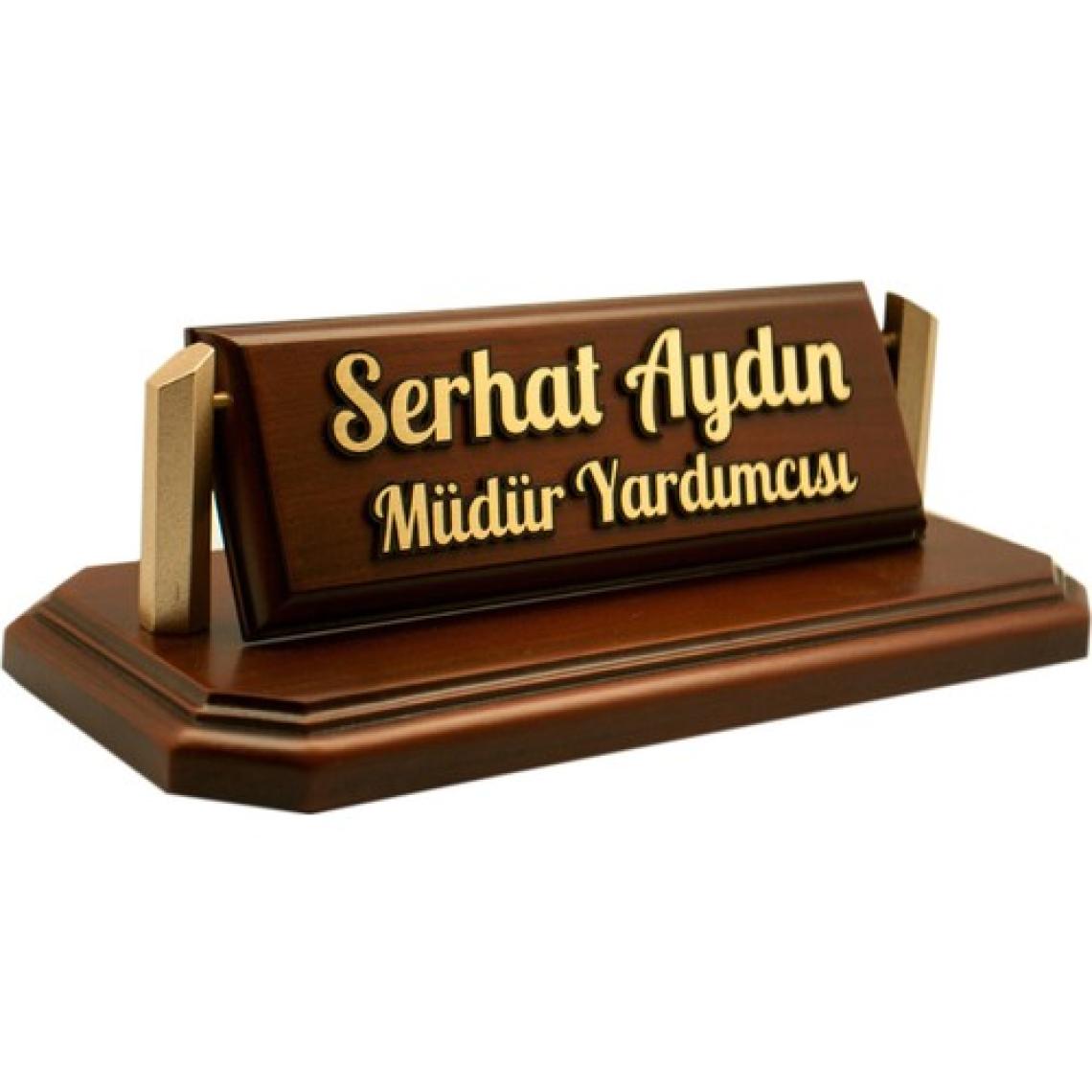 Ofistike Kabartma Ahşap Masa İsimliği - Virona