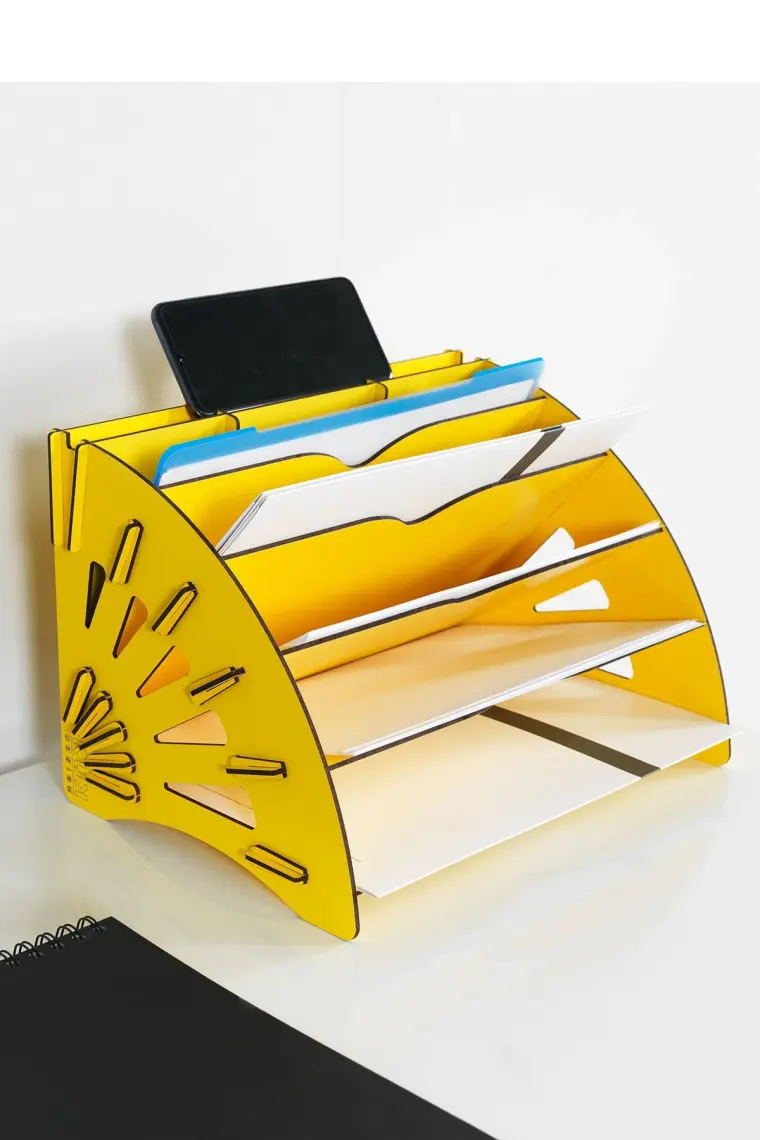 Kuk Design Delcia Modern Pratik Ofis Masaüstü Organizer Düzenleyici A4 Evrak Açık Sarı