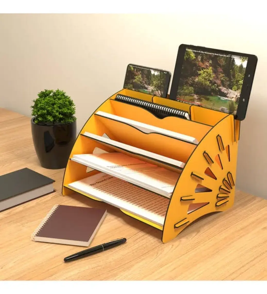 Kuk Design Delcia Modern Pratik Ofis Masaüstü Organizer Düzenleyici A4 Evrak Açık Sarı