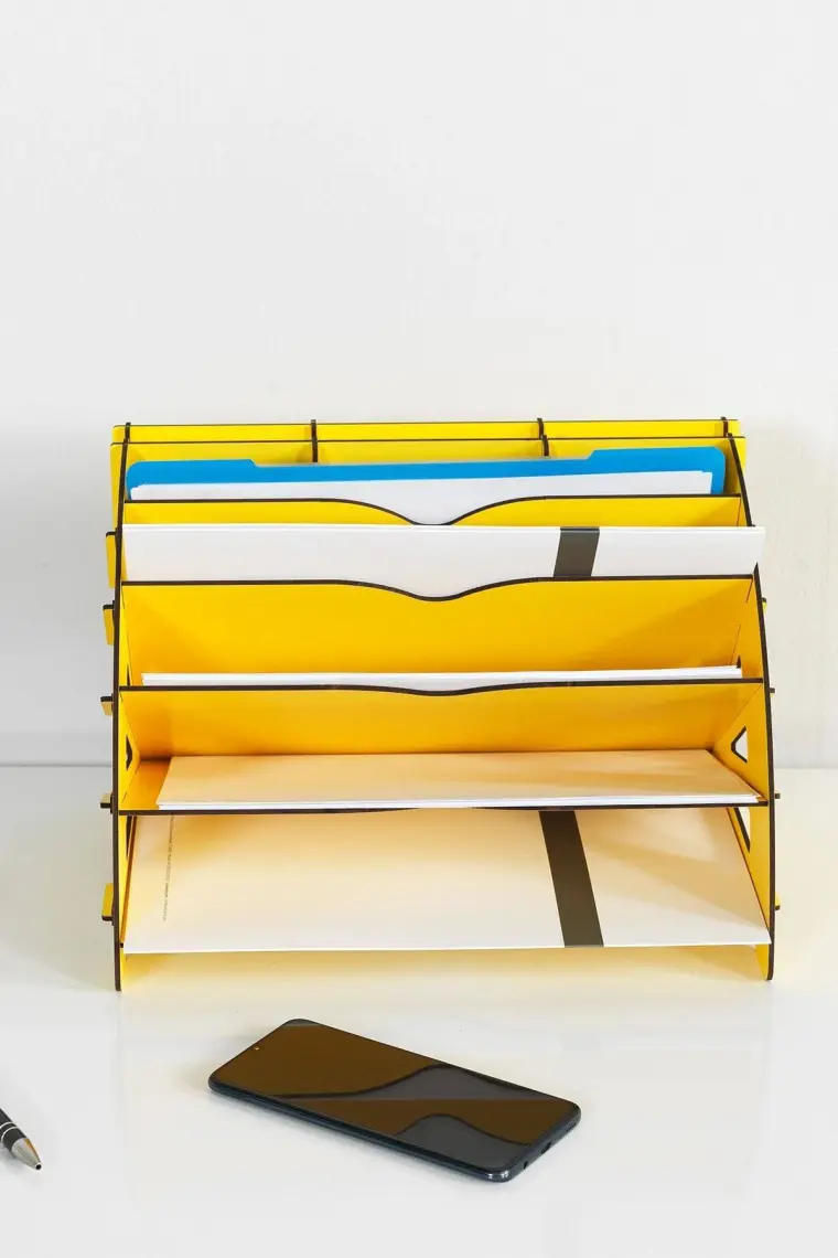 Kuk Design Delcia Modern Pratik Ofis Masaüstü Organizer Düzenleyici A4 Evrak Açık Sarı
