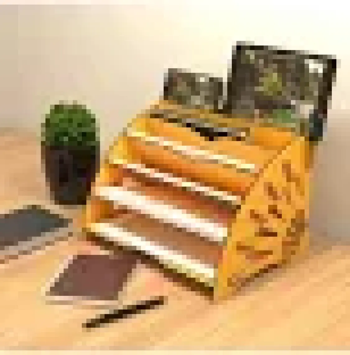 Kuk Design Delcia Modern Pratik Ofis Masaüstü Organizer Düzenleyici A4 Evrak Açık Sarı