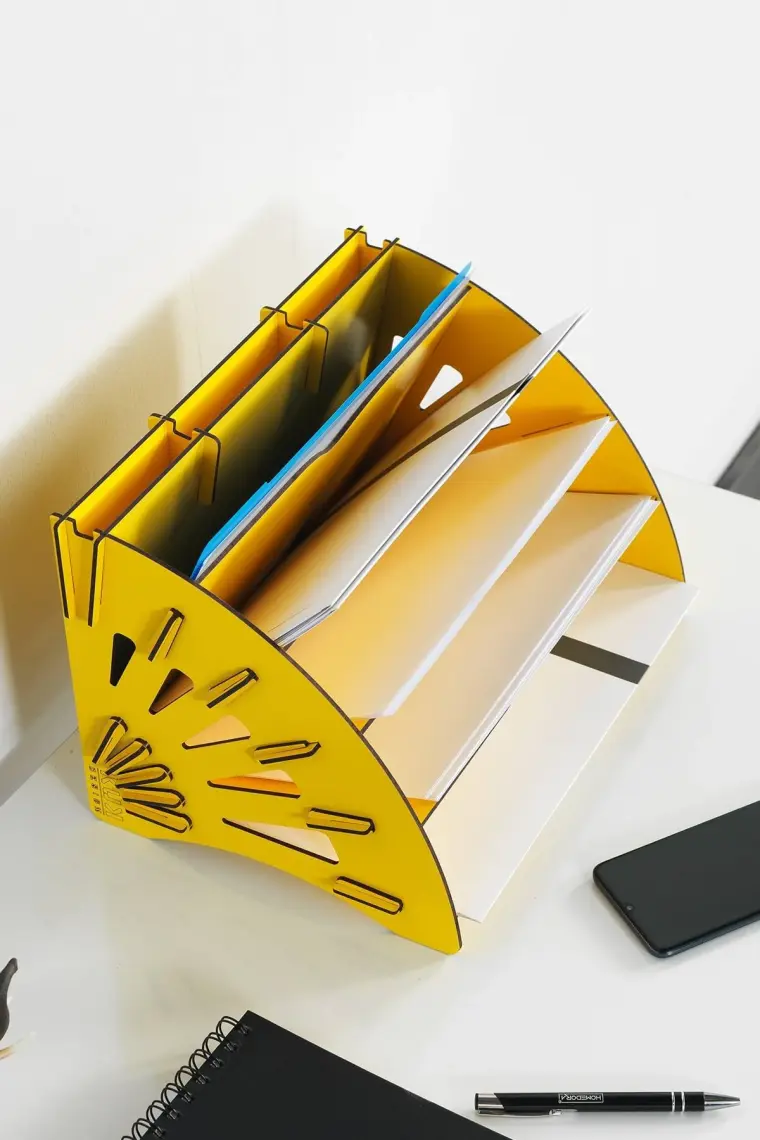 Kuk Design Delcia Modern Pratik Ofis Masaüstü Organizer Düzenleyici A4 Evrak Açık Sarı
