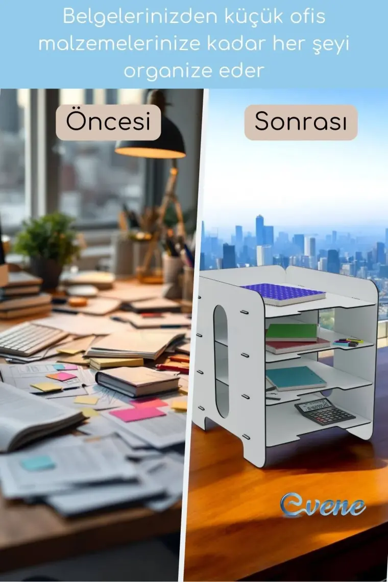 Evene Dosya Düzenleyici Masa Üstü Organizer Ahşap Evrak Raflı Model 1