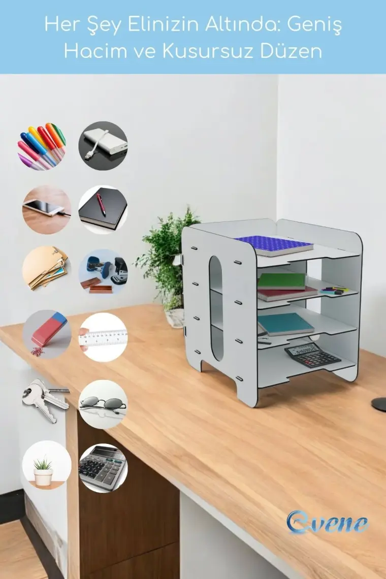 Evene Dosya Düzenleyici Masa Üstü Organizer Ahşap Evrak Raflı Model 1