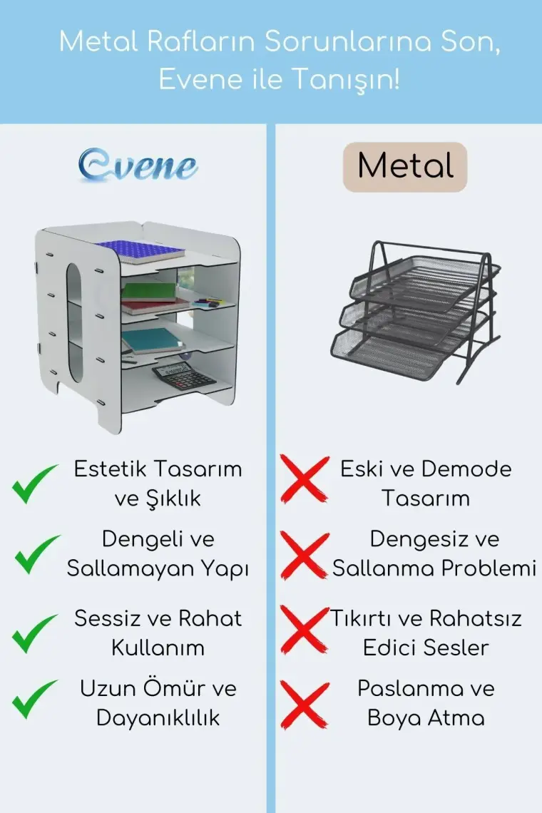 Evene Dosya Düzenleyici Masa Üstü Organizer Ahşap Evrak Raflı Model 1