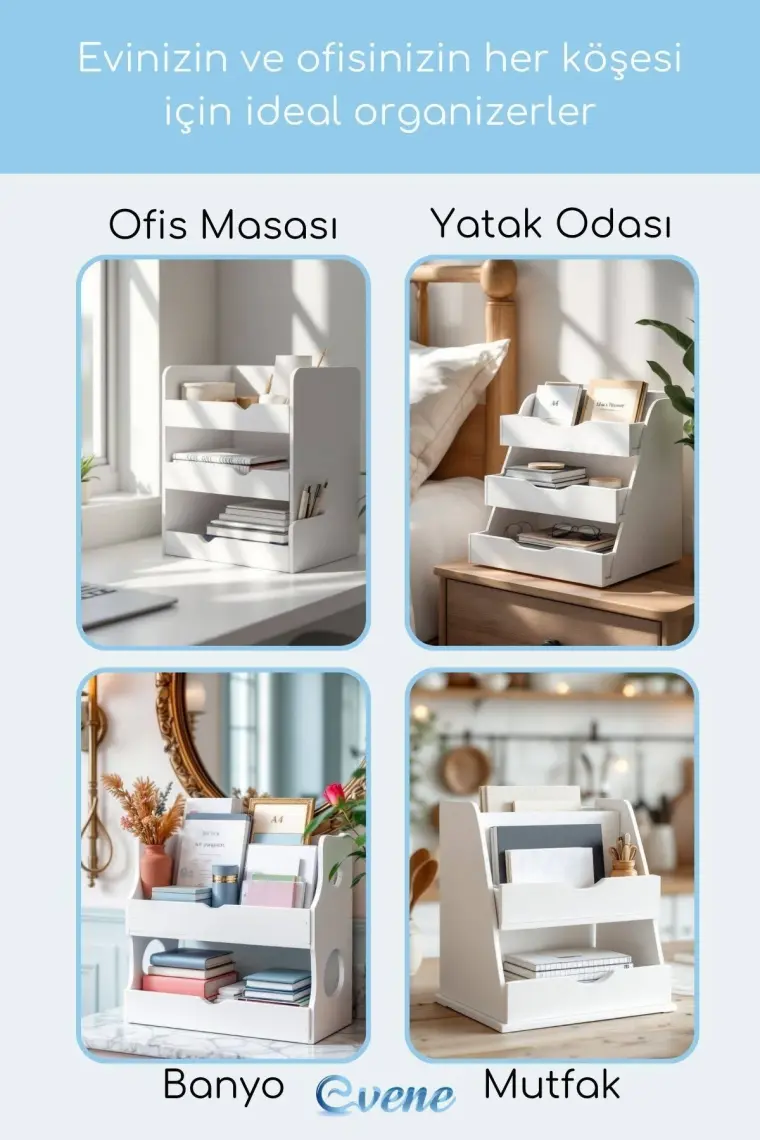 Evene Dosya Düzenleyici Masa Üstü Organizer Ahşap Evrak Raflı Model 1