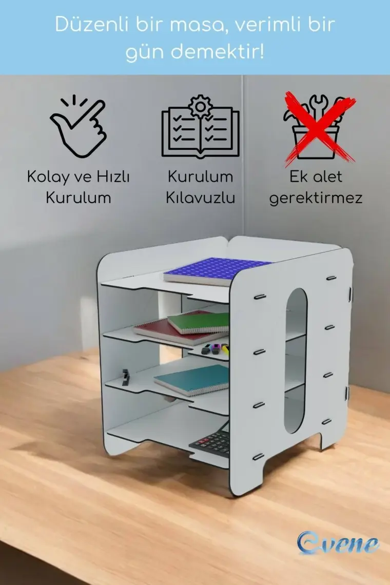 Evene Dosya Düzenleyici Masa Üstü Organizer Ahşap Evrak Raflı Model 1