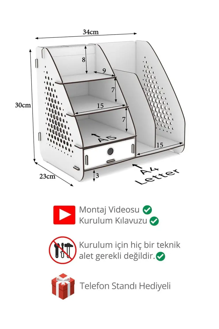 Design Otto Focus Hexa Çekmeceli A4 Evrak Rafı Masaüstü Organizer