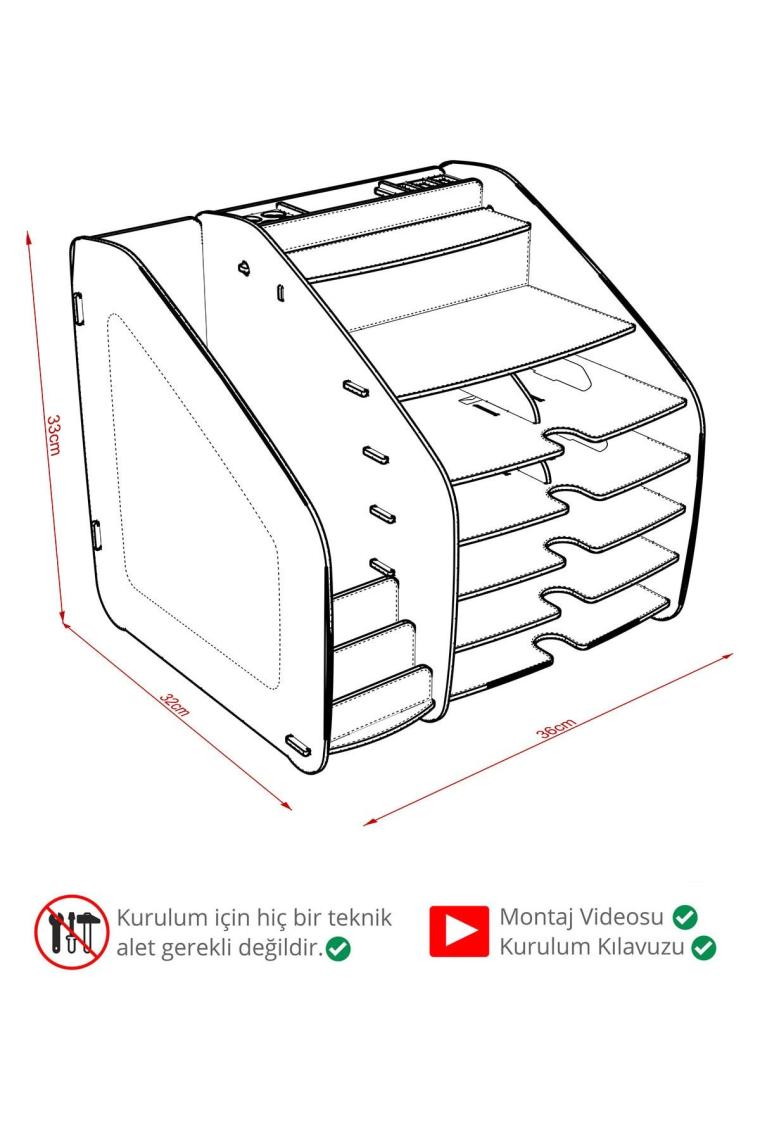 Design Otto Fx XL Hexa A4 Evrak Rafı Masaüstü Organizer Siyah