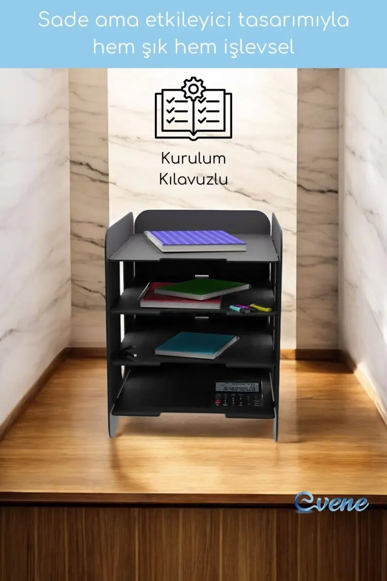 Evene Dosya Düzenleyici Masa Üstü Organizer Ahşap Evrak Raflı Model 1
