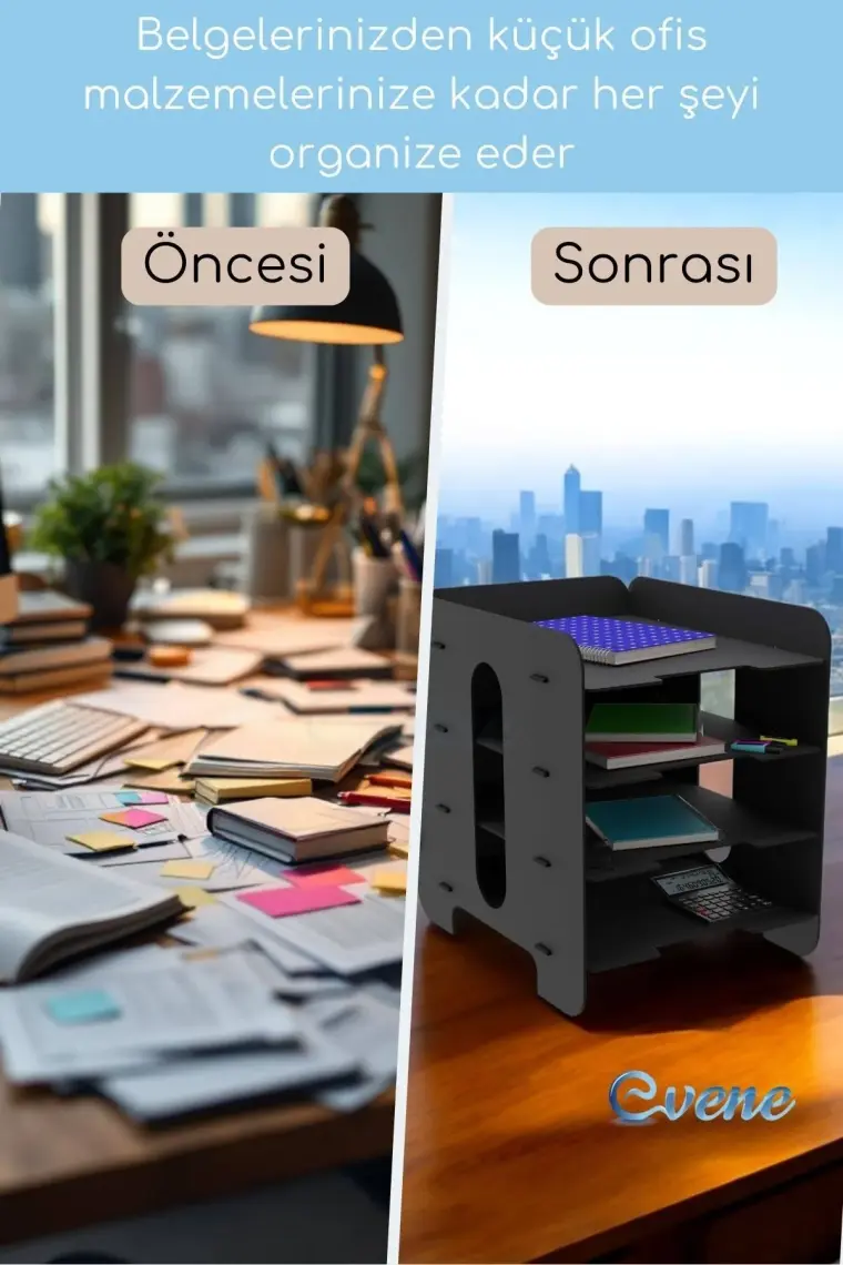Evene Dosya Düzenleyici Masa Üstü Organizer Ahşap Evrak Raflı Model 1
