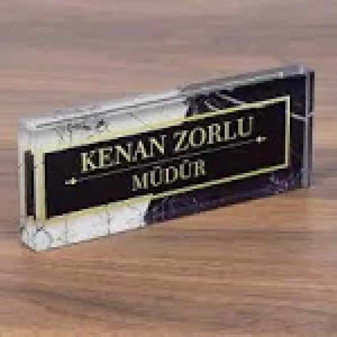 İsimlik Sepeti Mermer Desenli Kristal Masa Isimliği Ofis Masaüstü Isimlik