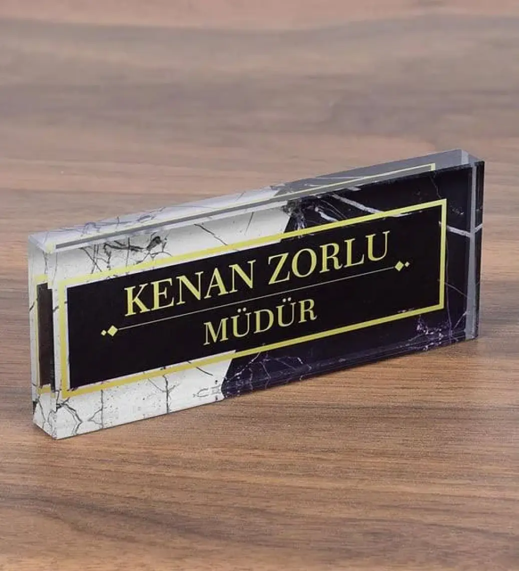 İsimlik Sepeti Mermer Desenli Kristal Masa Isimliği Ofis Masaüstü Isimlik