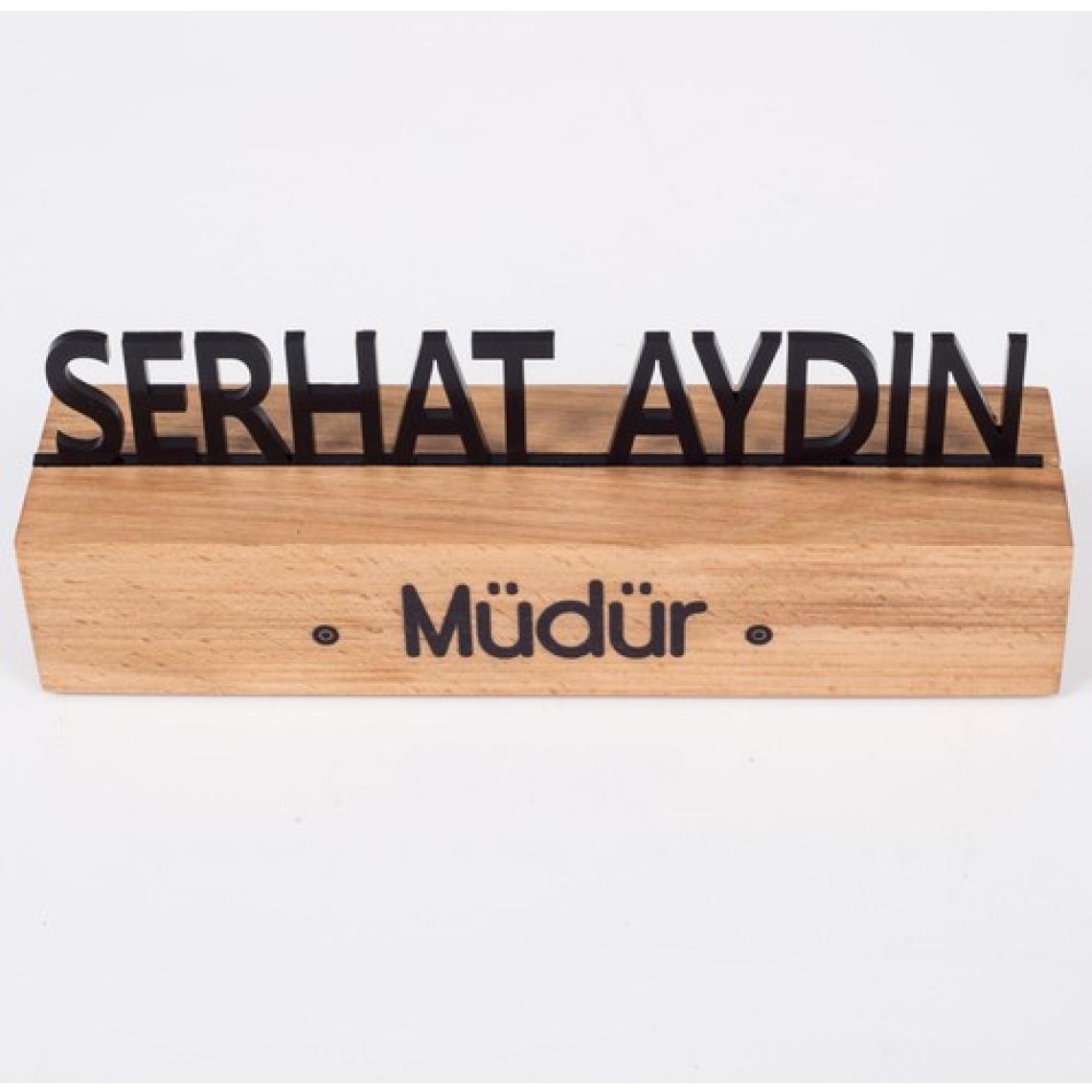 Ofistike Masif Kayın Ahşap Masaüstü Isimlik Standı Siyah Akrilik Masa Isimliği