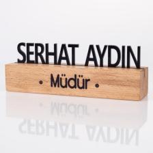 Ofistike Masif Kayın Ahşap Masaüstü Isimlik Standı Siyah Akrilik Masa Isimliği