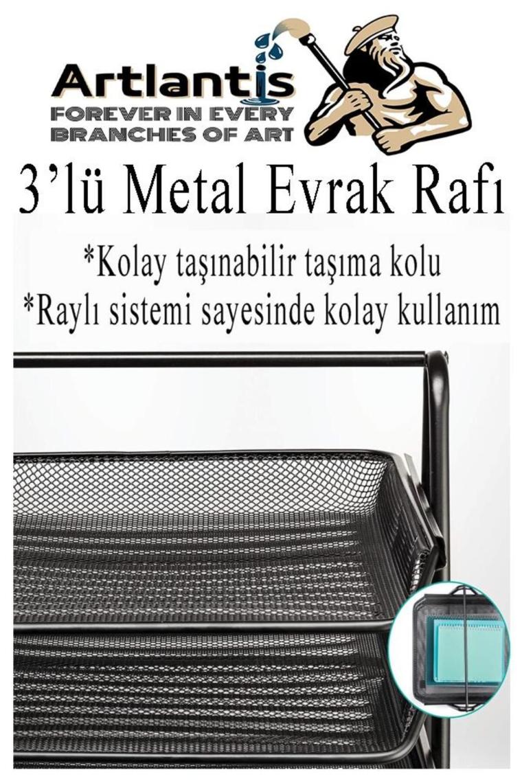 Metal Evrak Rafı 3 lü 1 Paket Masa Üstü A4 Dosya Düzenleyici Kağıt Tepsisi Fileli Üç Katlı Hareketli