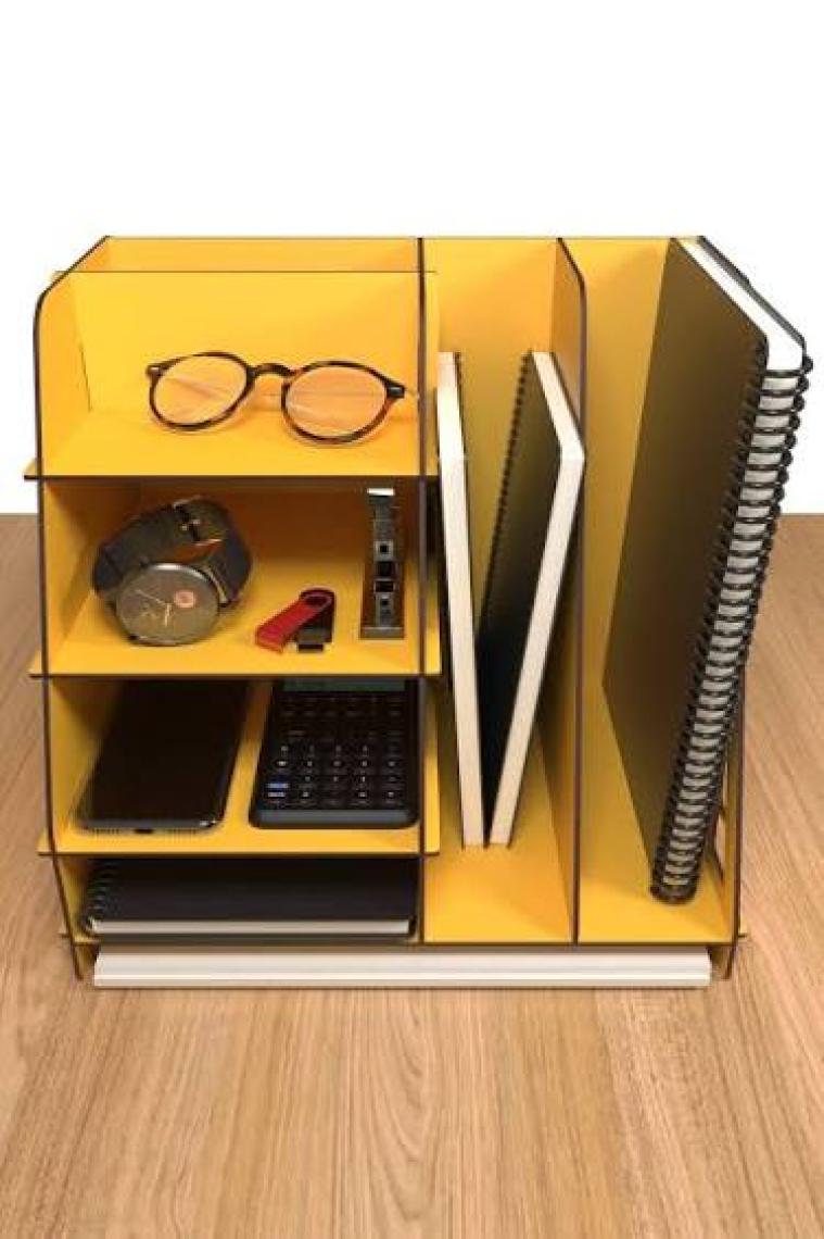 Kuk Design Voronoi Masaüstü Organizer Düzenleyici A4 Evrak Rafı Açık Sarı