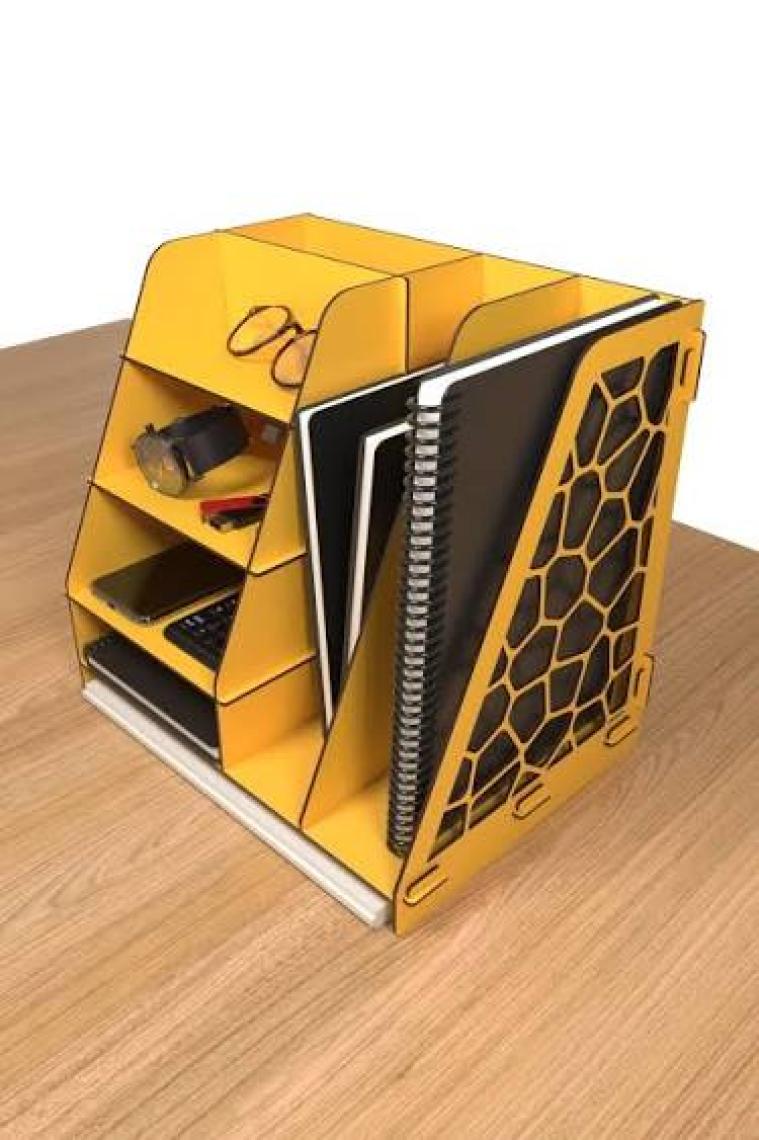 Kuk Design Voronoi Masaüstü Organizer Düzenleyici A4 Evrak Rafı Açık Sarı