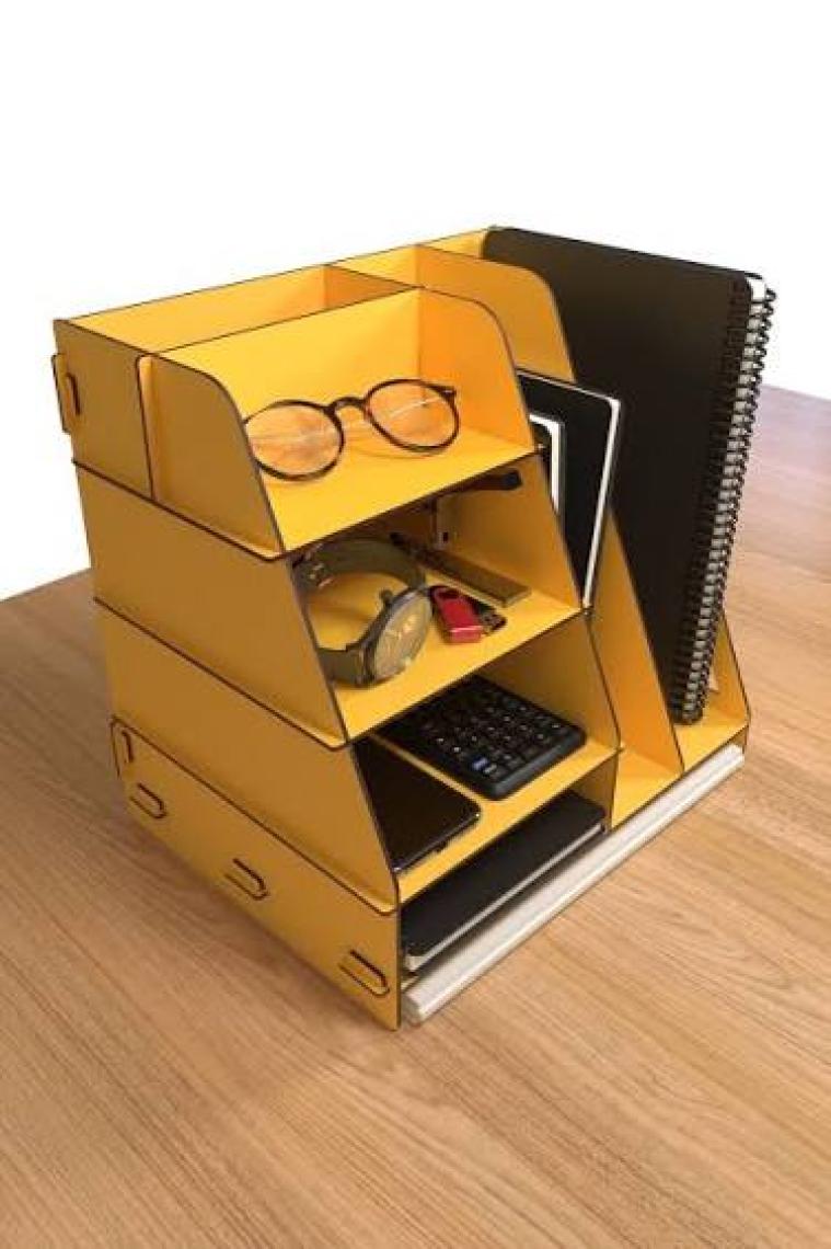 Kuk Design Voronoi Masaüstü Organizer Düzenleyici A4 Evrak Rafı Açık Sarı