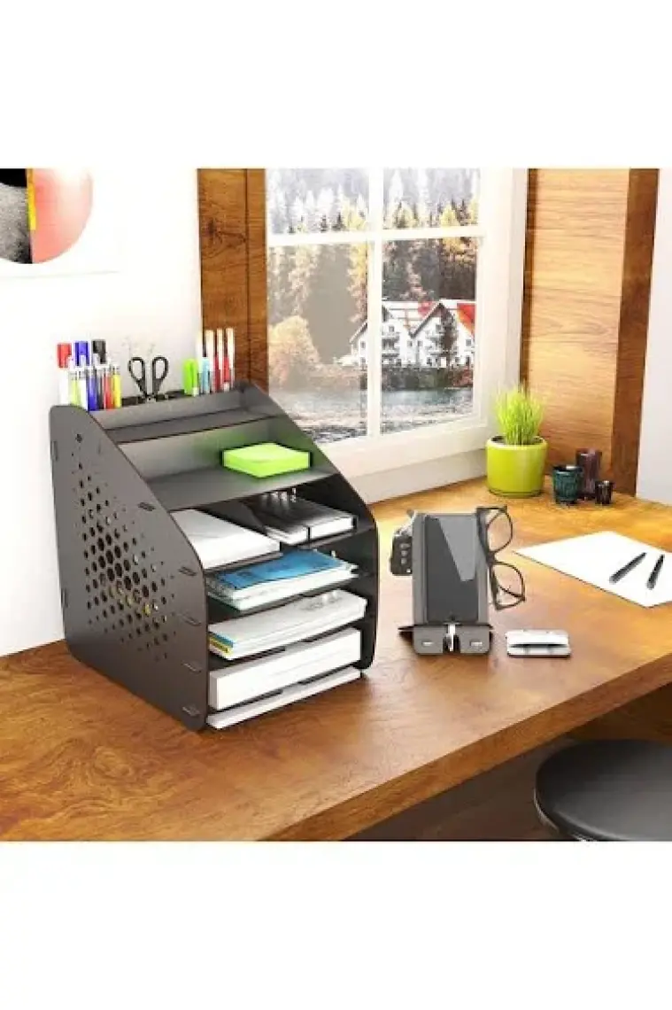 Mingitav Design Otto Fx Large Hexa 6 Renk A4 Evrak Rafı Masaüstü Organizer Siyah