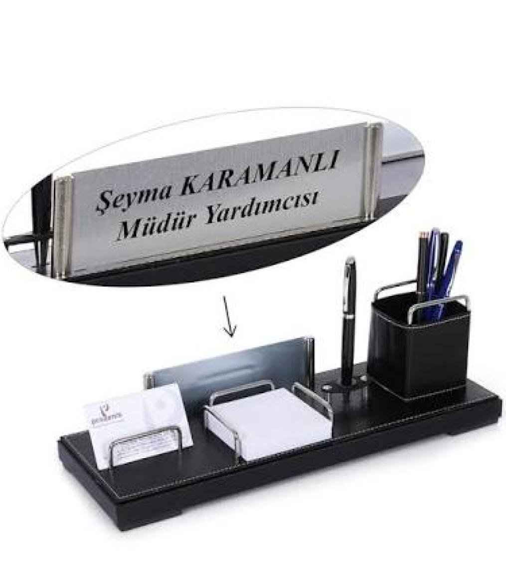 Prozenis Akdeniz Siyah Renk Deri Ofis Masa Üstü İsimlik Seti, Masa İsimliği
