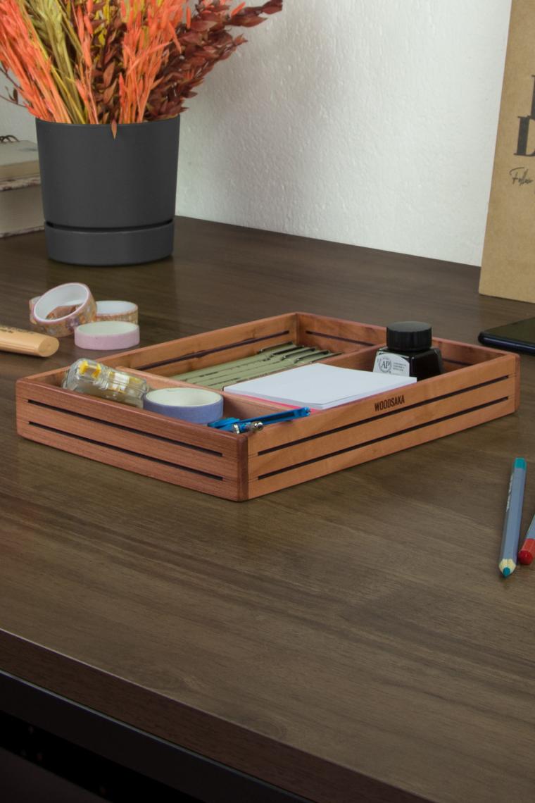 Woodsaka 3Line Sade Organizer & Aksesuar Kutusu - Kiraz Ağacından