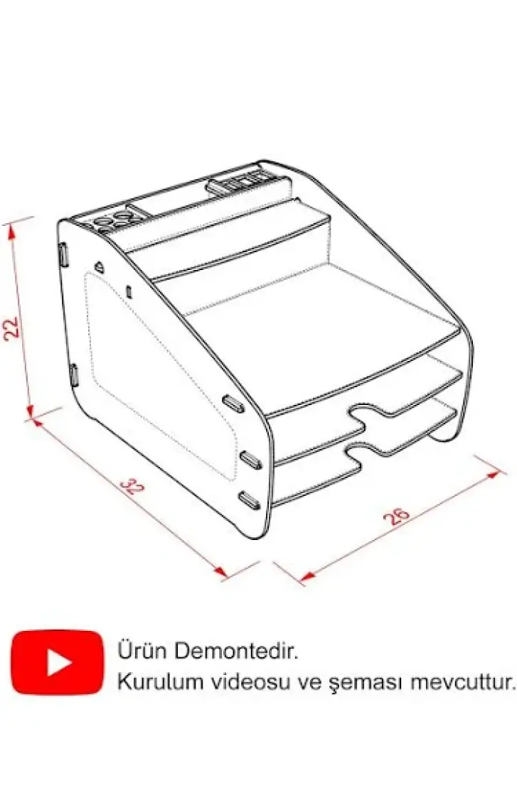 Design OTTO Medium Modest - 6 Renk - A4 Evrak Rafı Masaüstü Organizer Düzenleyici Pembe