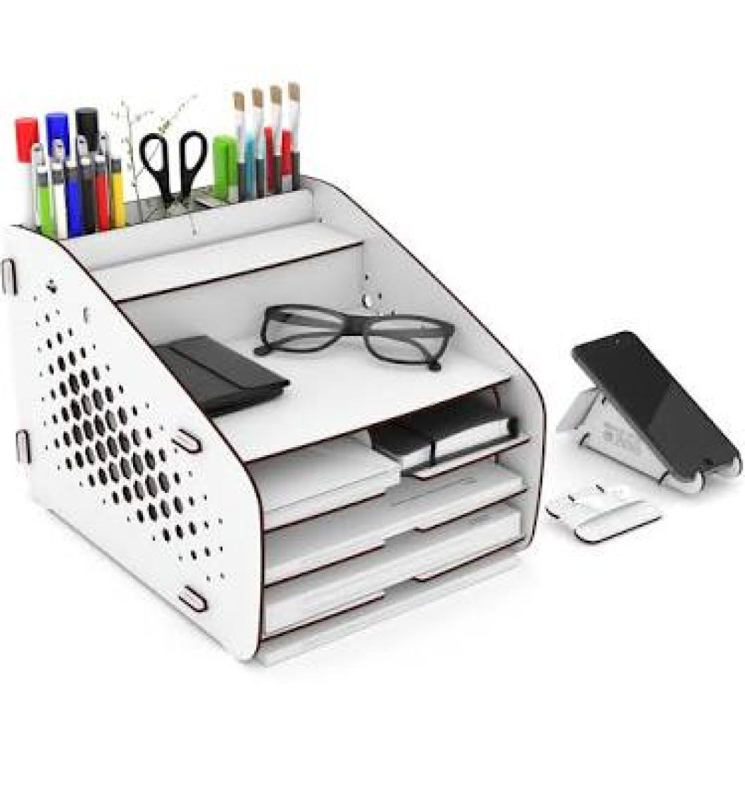 Design OTTO Medium Hexa - 6 Renk - A4 Evrak Rafı Masaüstü Organizer Düzenleyici Beyaz