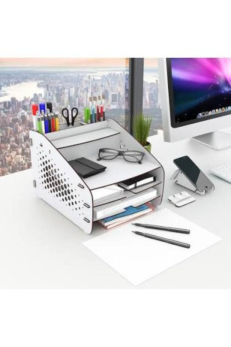 Design OTTO Medium Hexa - 6 Renk - A4 Evrak Rafı Masaüstü Organizer Düzenleyici Beyaz