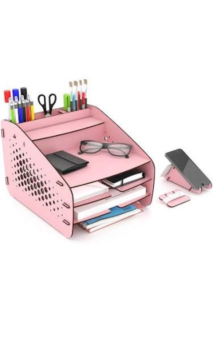 Design OTTO Medium Hexa - 6 Renk - A4 Evrak Rafı Masaüstü Organizer Düzenleyici Pembe