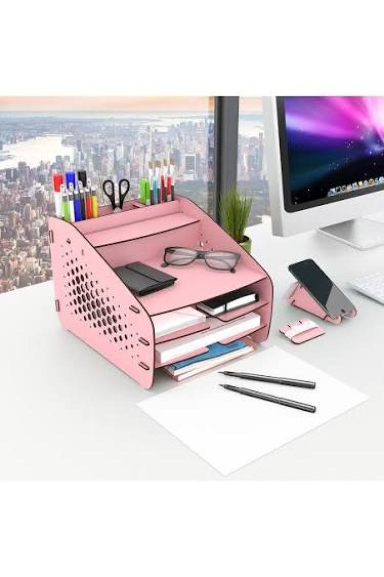 Design OTTO Medium Hexa - 6 Renk - A4 Evrak Rafı Masaüstü Organizer Düzenleyici Pembe