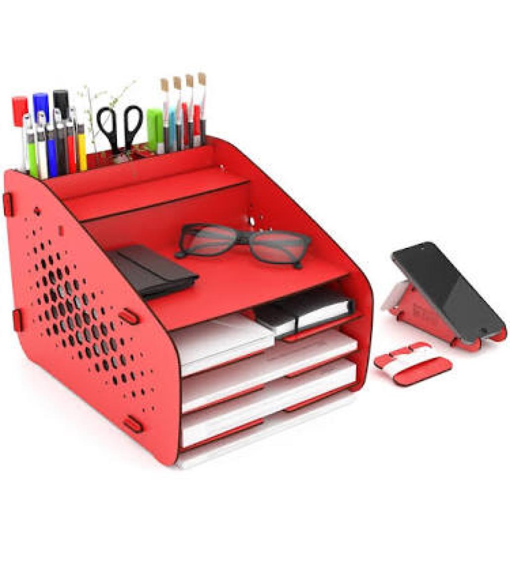 Design OTTO Medium Hexa - 6 Renk - A4 Evrak Rafı Masaüstü Organizer Düzenleyici Pembe