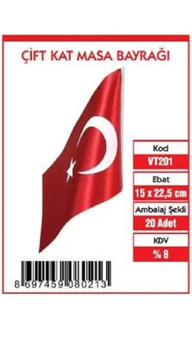 Vatan 15X22,5 Çift Kat Masa Bayrağı Vt201