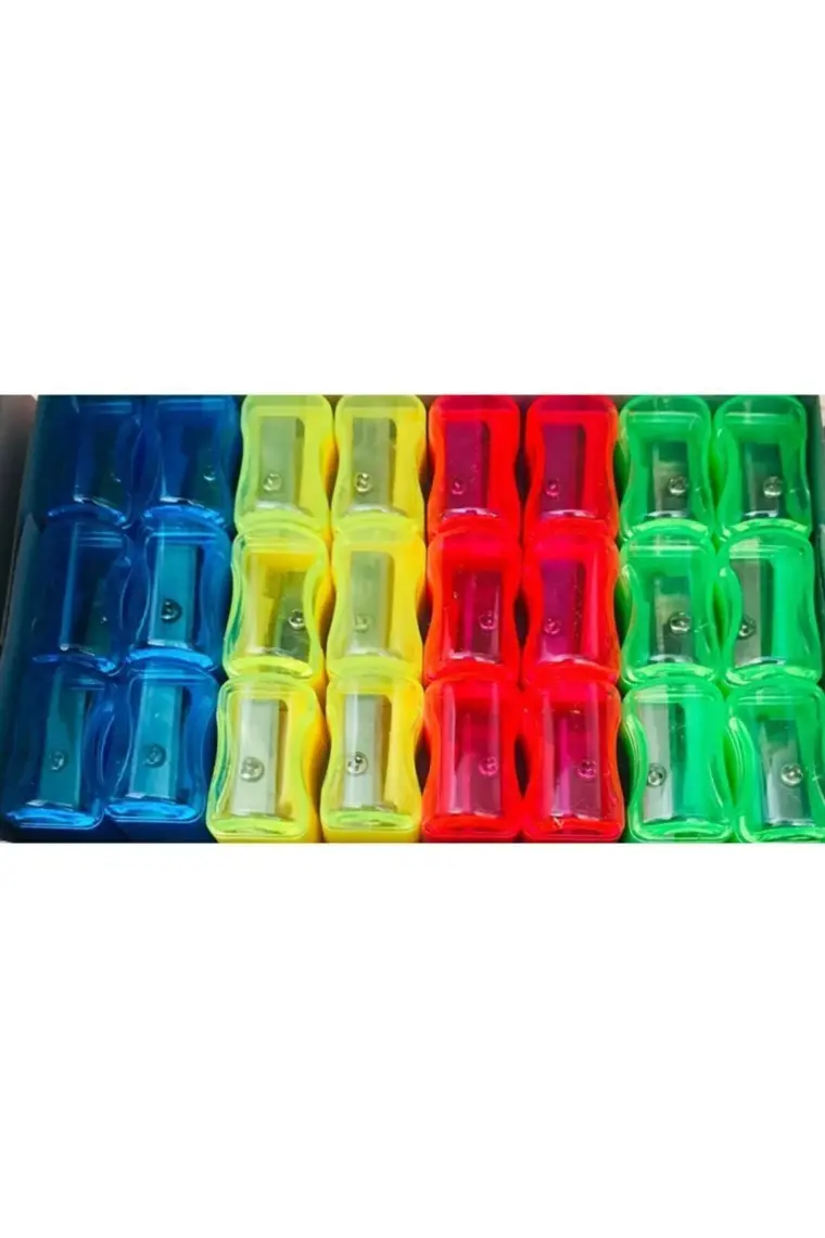 Linea Kapaklı Plastik Kalemtıraş - 24 Adet, Sarı, Kırmızı, Yeşil, Mavi, Karışık Renkler, Standart Boyut