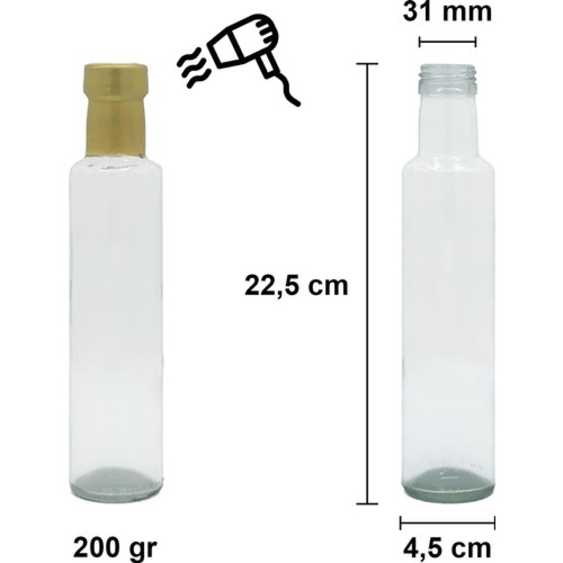 Afracam 250 cc Şeffaf Dorika Kilitli Kapaklı ve Kapüşonlu 250 ml Yuvarlak Cam Şişe 40 Adet