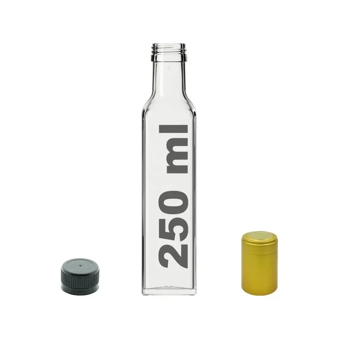 Afracam 250 cc Şeffaf Maraska Kilitli Kapaklı ve Kapüşonlu 250 ml Köşeli Cam Şişe 1 Adet
