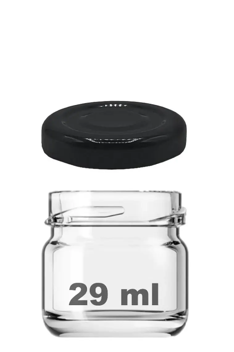 Afracam 29 cc Kavanoz Metal Siyah Konserve Kapaklı 29 ml Şeffaf Küçük Cam Kavanoz 6 Adet