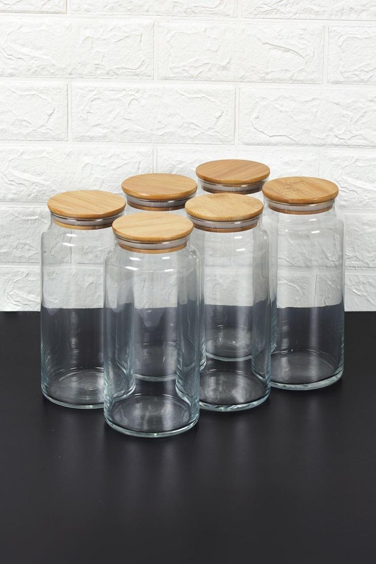 Karçiçeği Home Jumbo Boy 6'lı Bambu Kapaklı Vakumlu Cam Kavanoz 1440 Ml.