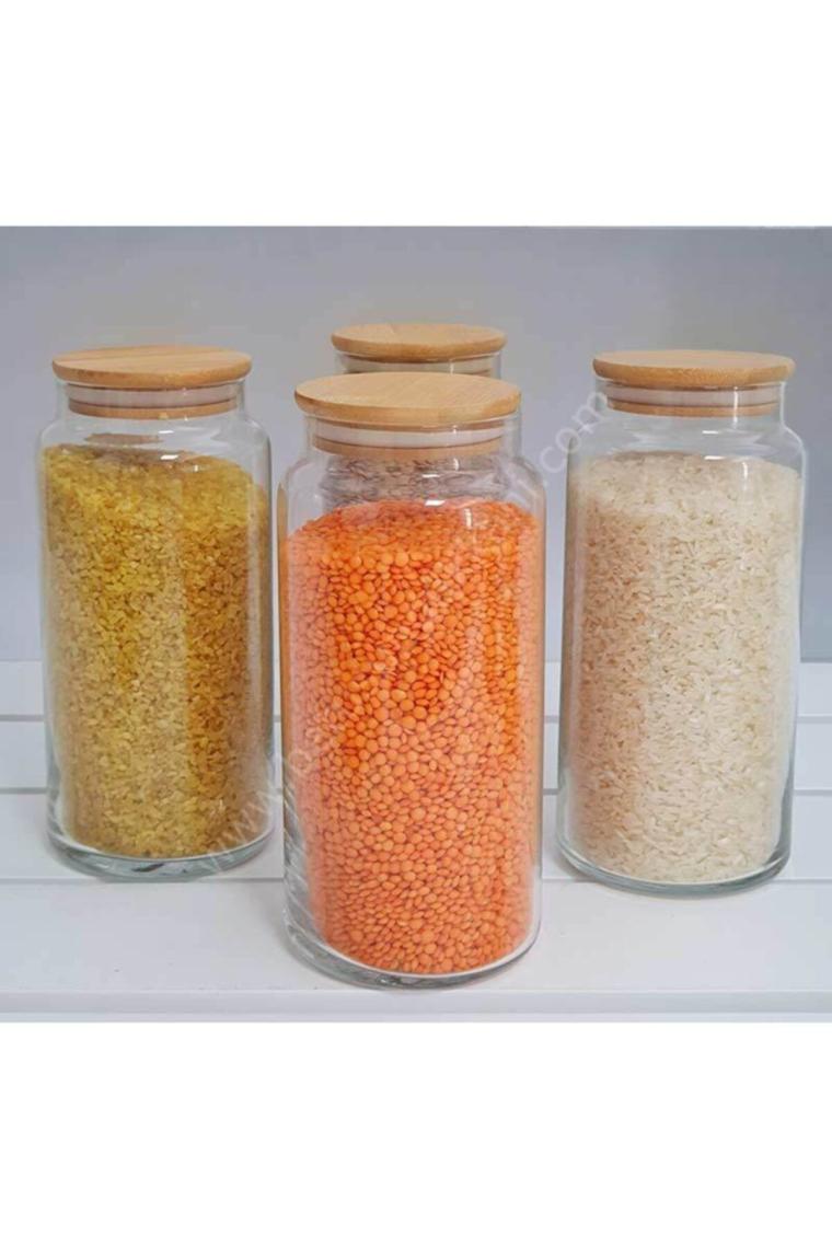 Karçiçeği Home Jumbo Boy 6'lı Bambu Kapaklı Vakumlu Cam Kavanoz 1440 Ml.