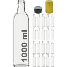 Afracam 1000 cc Şeffaf Maraska Kilitli Kapaklı ve Kapüşonlu 1000 ml Köşeli Cam Şişe 20 Adet
