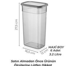 12'li Mega Boy Etiketli Dikdörtgen Erzak Saklama Kabı Seti 3200ml Çay Şeker Saklama Kabı 3.2 Litre